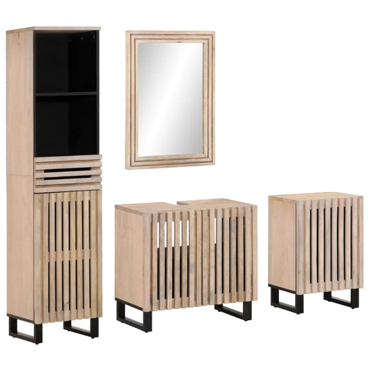 Set mobilier de baie, 4 piese, lemn masiv de mango