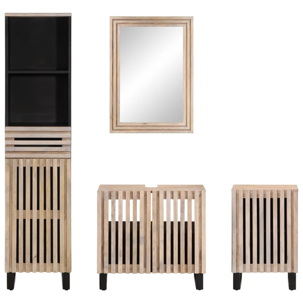 Set mobilier de baie, 4 piese, lemn masiv de mango