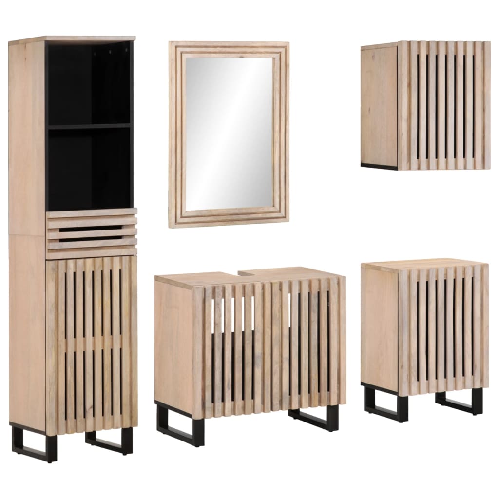 Set mobilier de baie, 5 piese, lemn masiv de mango