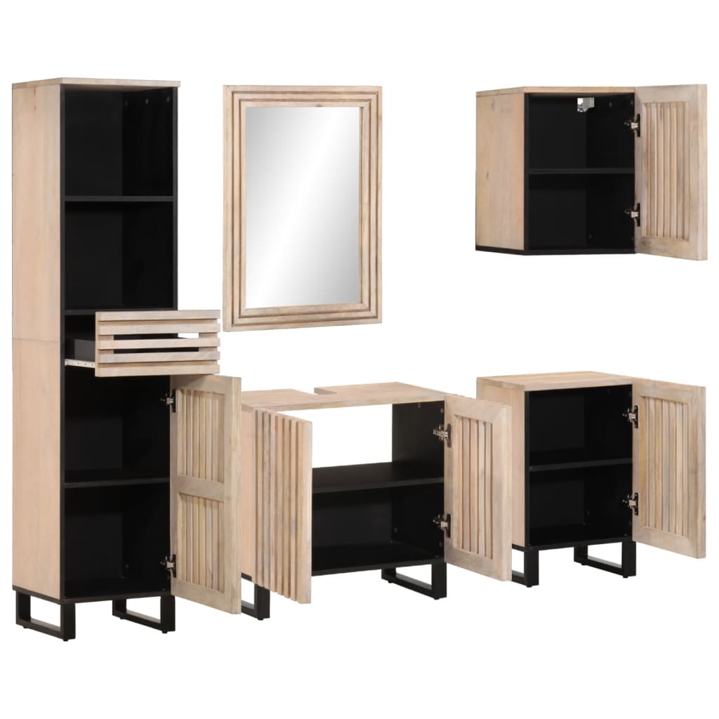 Set mobilier de baie, 5 piese, lemn masiv de mango