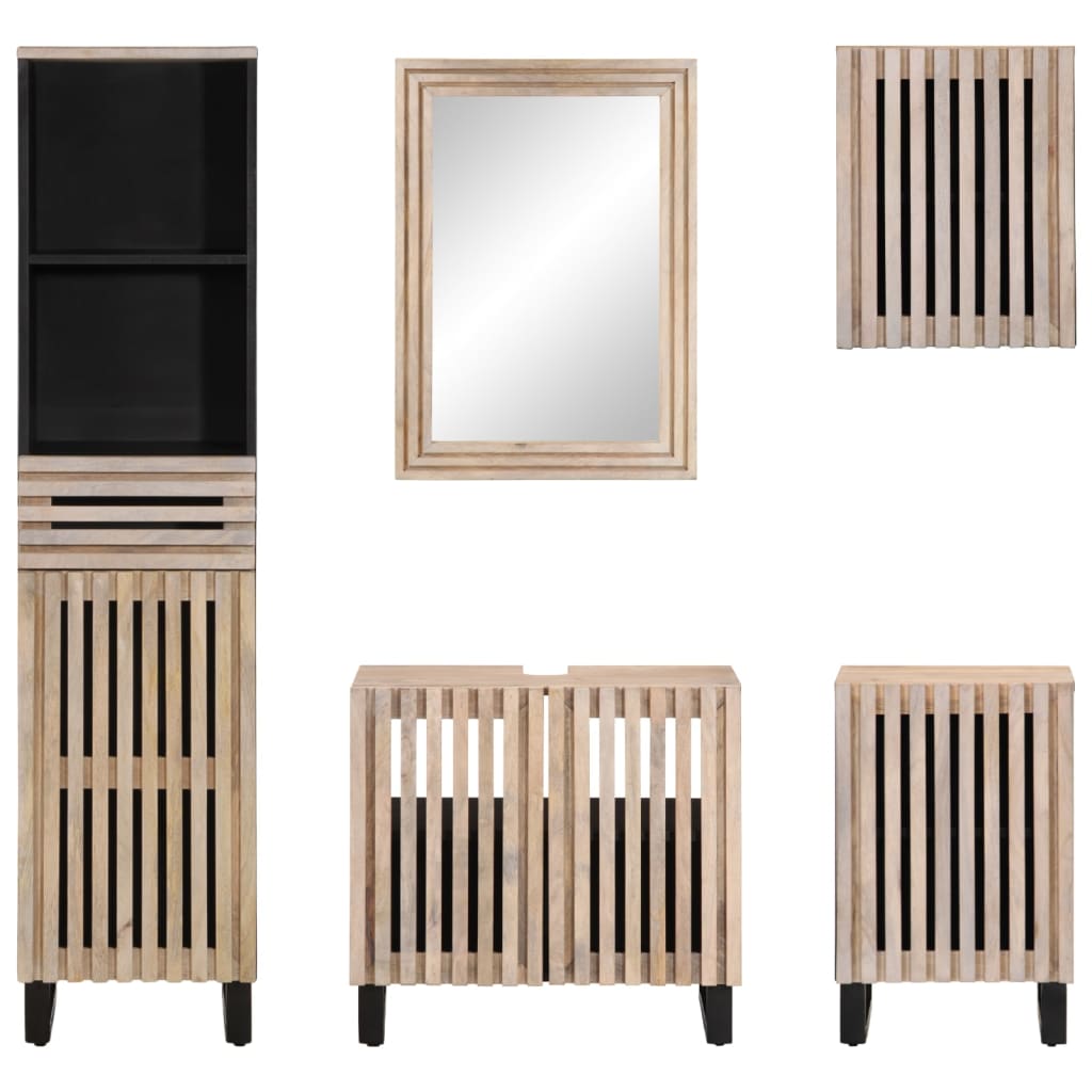 Set mobilier de baie, 5 piese, lemn masiv de mango