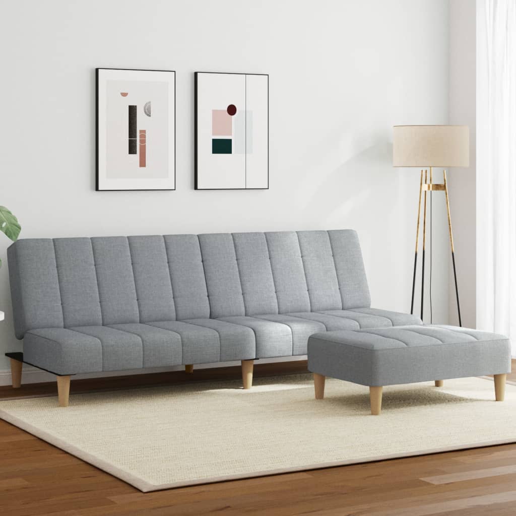 Canapea extensibilă cu taburet, 2 locuri, gri deschis, textil