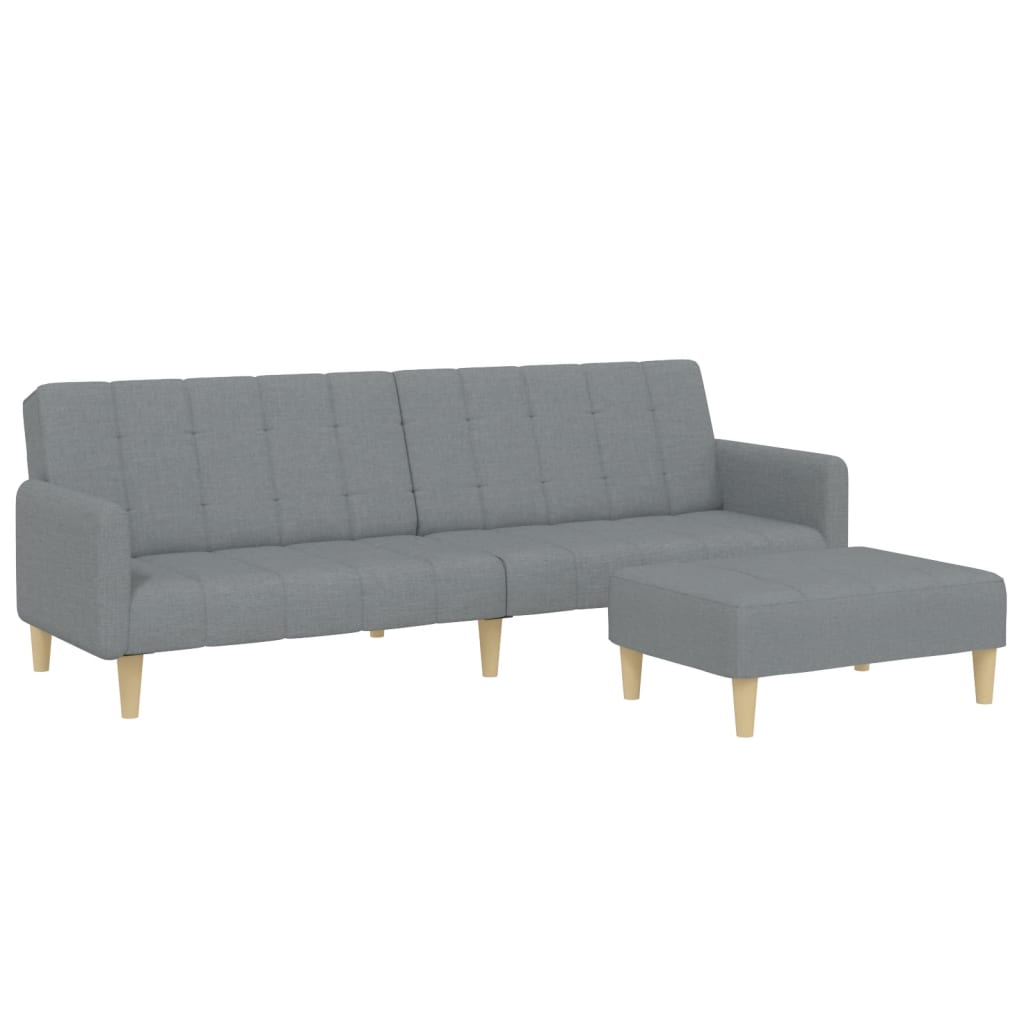 Canapea extensibilă cu taburet, 2 locuri, gri deschis, textil