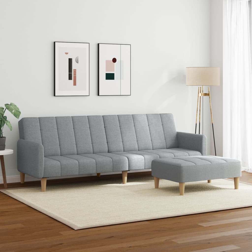 Canapea extensibilă cu taburet, 2 locuri, gri deschis, textil