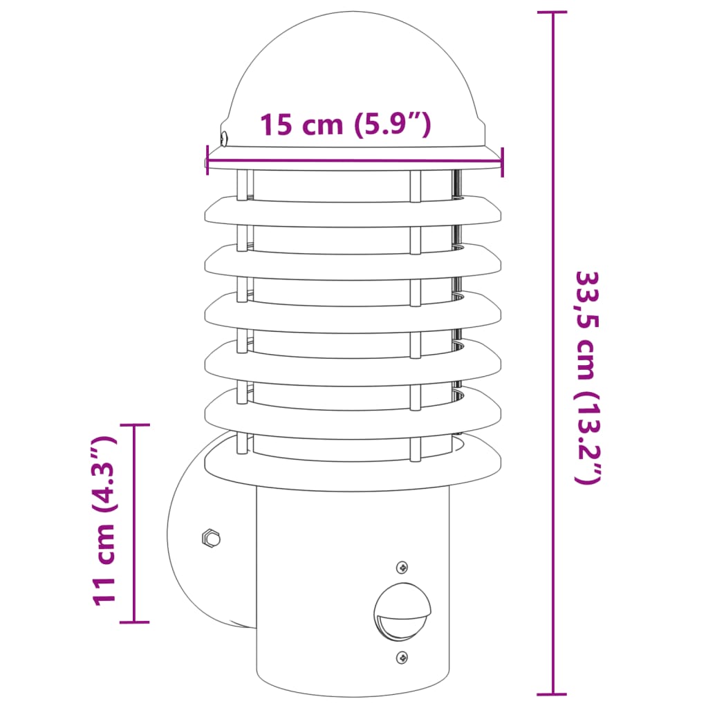 Lampă de perete exterior cu senzor, argintiu, oțel inoxidabil