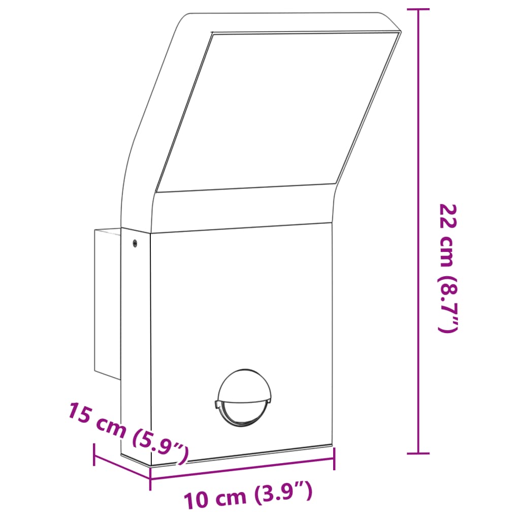 Lămpi exterioare de perete cu LED/senzor 2 buc. negru aluminiu