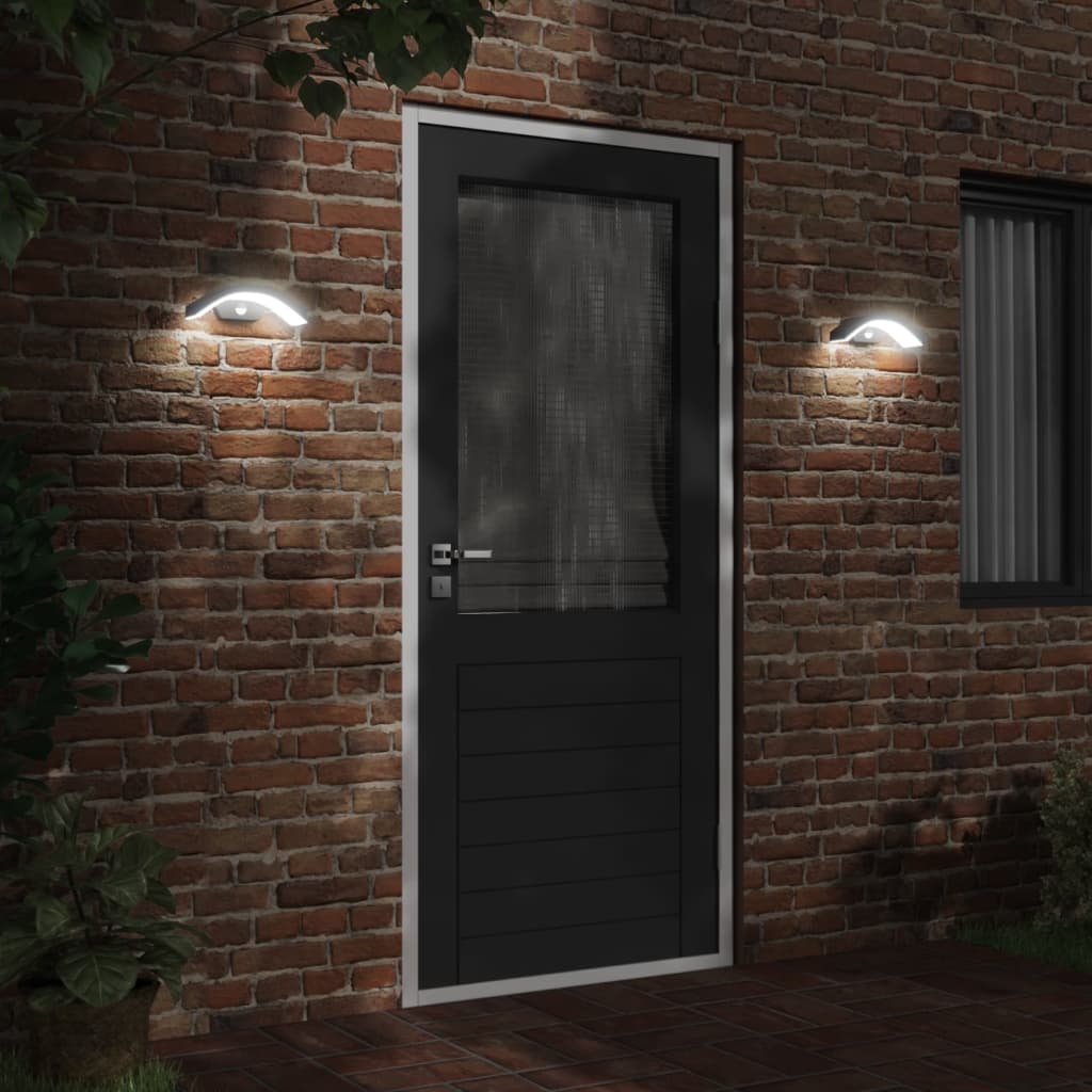 Lămpi exterioare de perete cu LED/senzor 2 buc. negru aluminiu