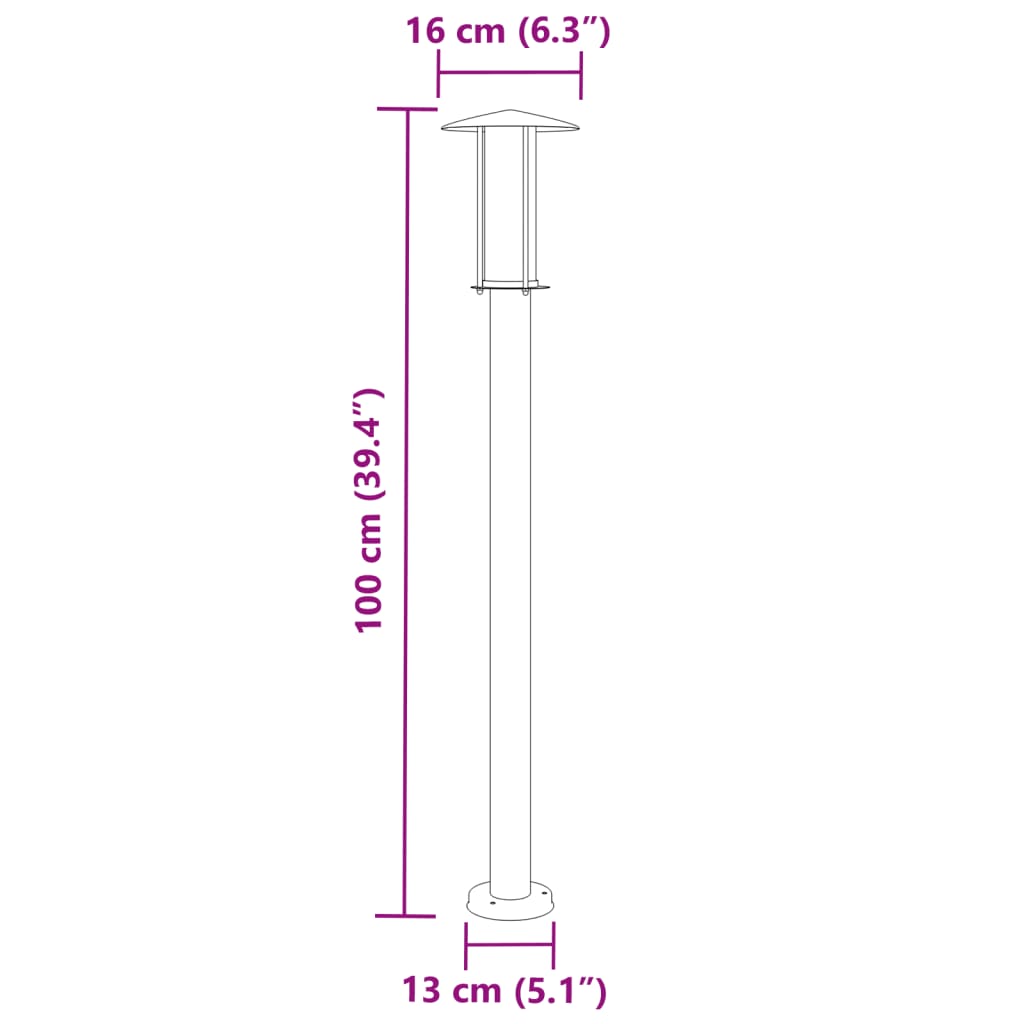 Lampă exterioară de podea, argintiu, 100 cm, oțel inoxidabil