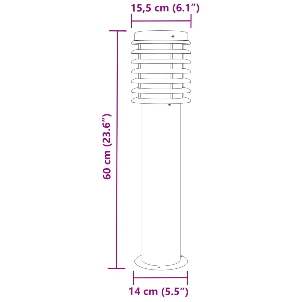 Lampă exterioară de podea, argintiu, 60 cm, oțel inoxidabil