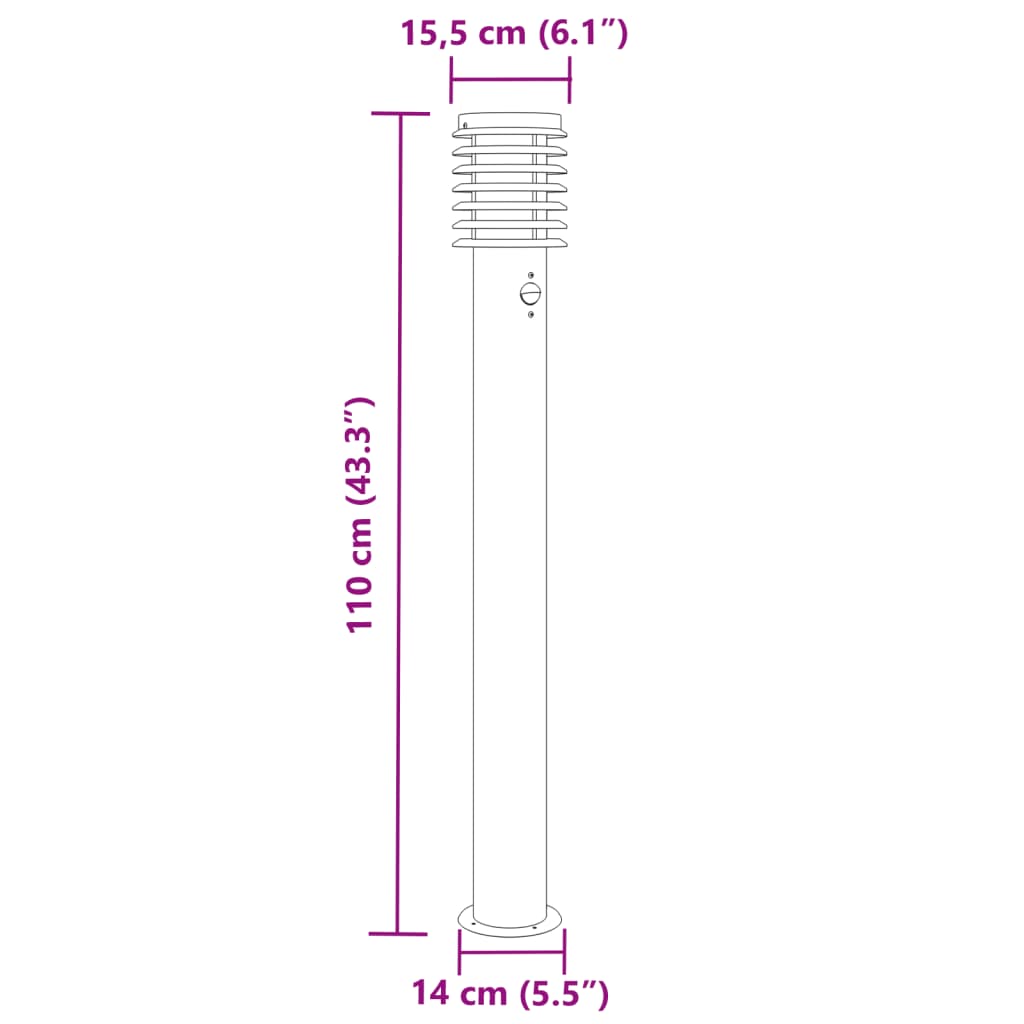 Lampă exterioară de podea cu senzor argintiu 110 cm, oțel inox