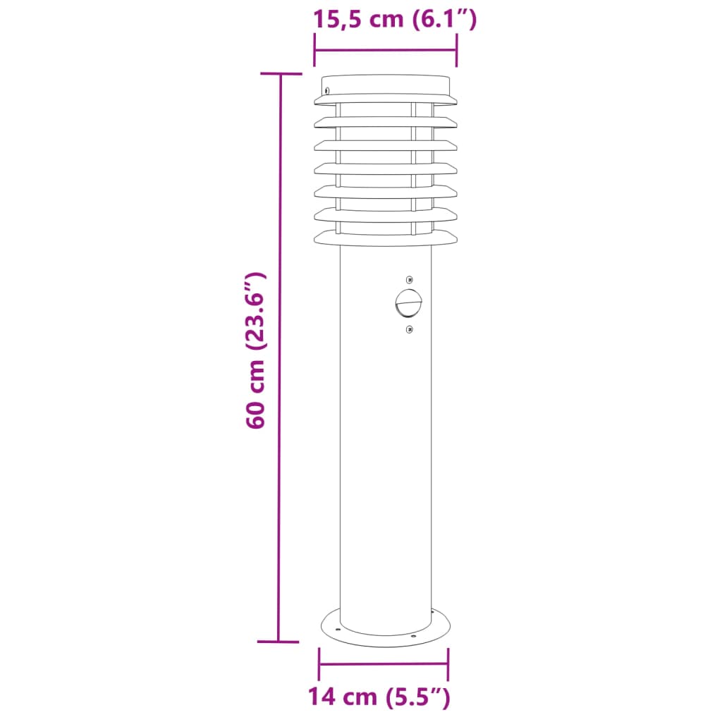 Lampă exterioară de podea cu senzor, negru, 60 cm, oțel inox