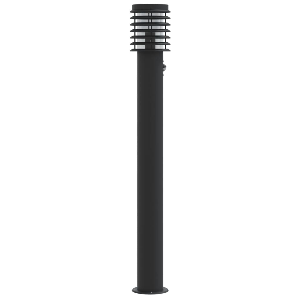 Lampă exterioară de podea cu senzor, negru, 110 cm, oțel inox