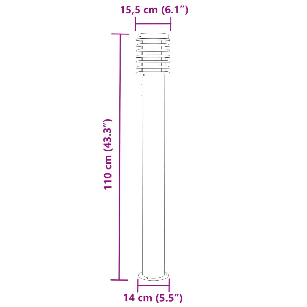 Lampă de podea de exterior cu priză, argintiu, 110cm, oțel inox