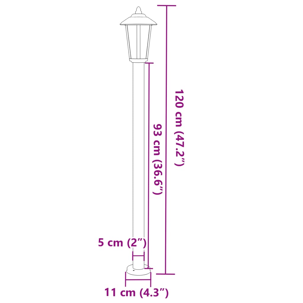 Lampă exterioară de podea, argintiu, 120 cm, oțel inoxidabil