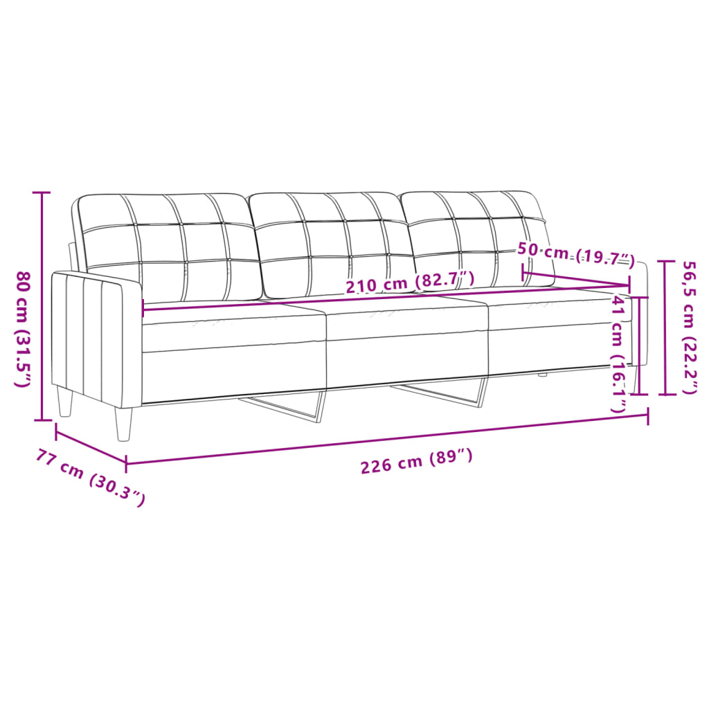 Canapea cu 3 locuri, gri închis, 210 cm, material textil