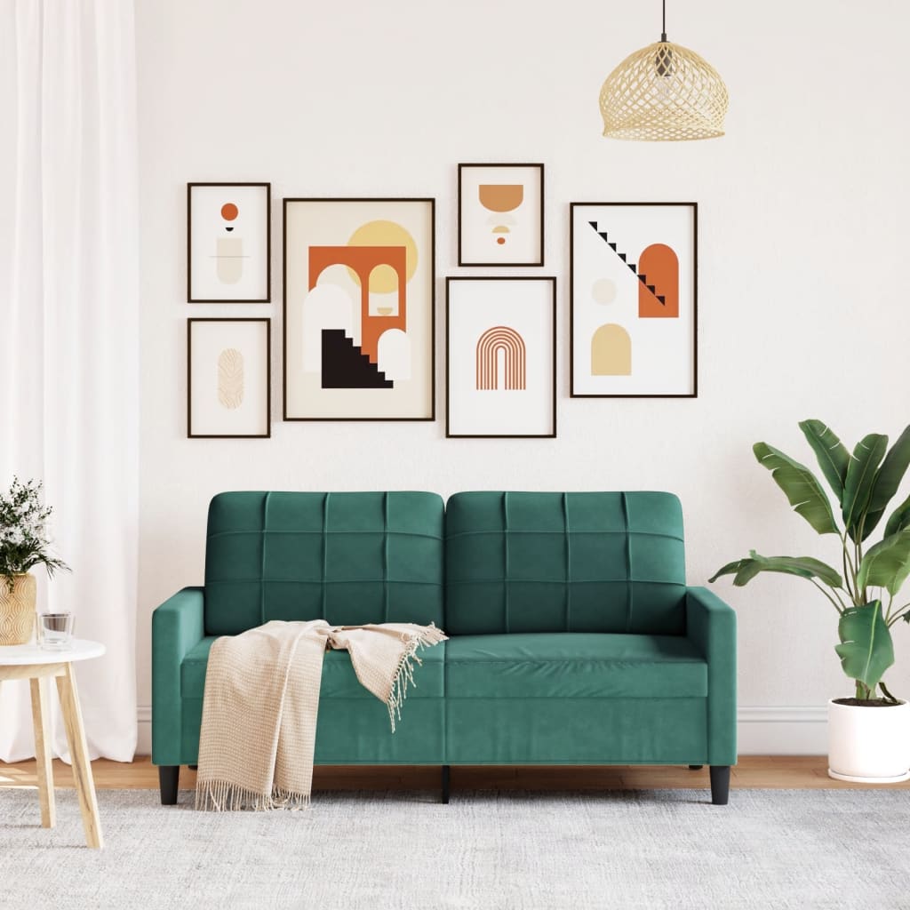 Canapea cu 2 locuri, verde închis, 140 cm, catifea