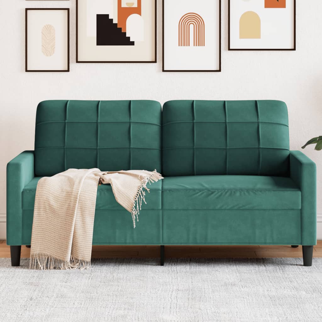 Canapea cu 2 locuri, verde închis, 140 cm, catifea