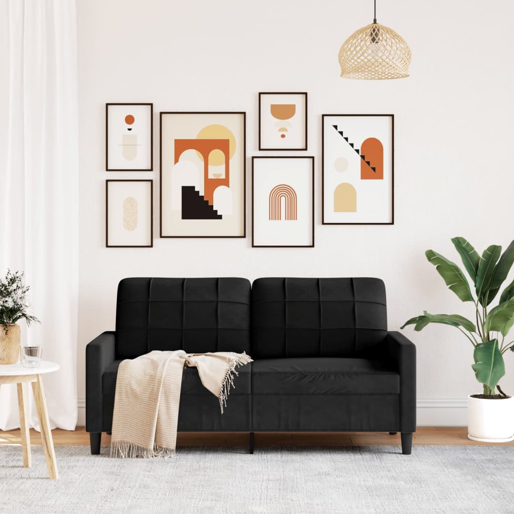 Canapea cu 2 locuri, negru, 140 cm, catifea