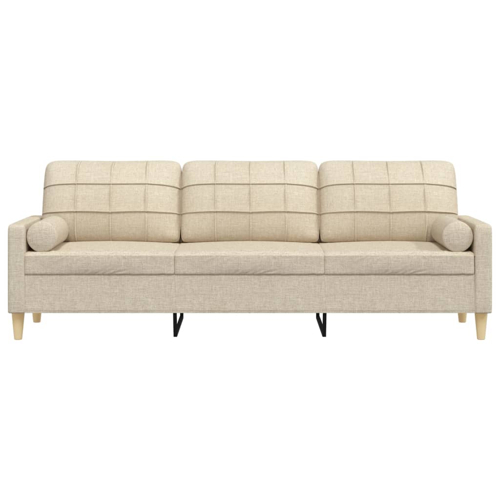 Canapea cu 3 locuri cu pernuțe, crem, 210 cm, textil