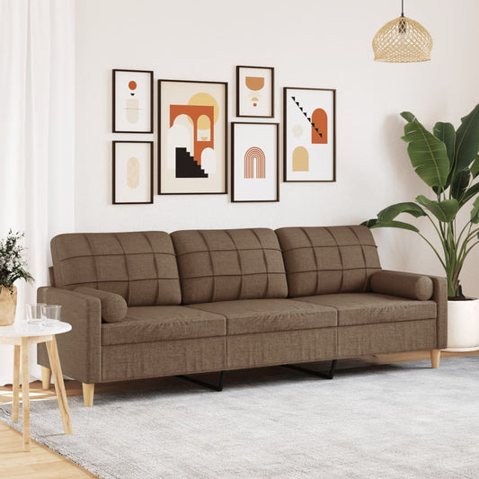 Canapea cu 3 locuri cu pernuțe, maro, 210 cm, textil