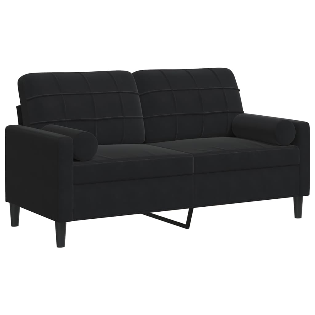 Canapea cu 2 locuri cu pernuțe, negru, 140 cm, catifea