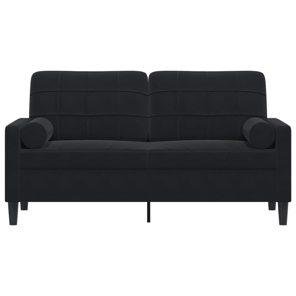 Canapea cu 2 locuri cu pernuțe, negru, 140 cm, catifea