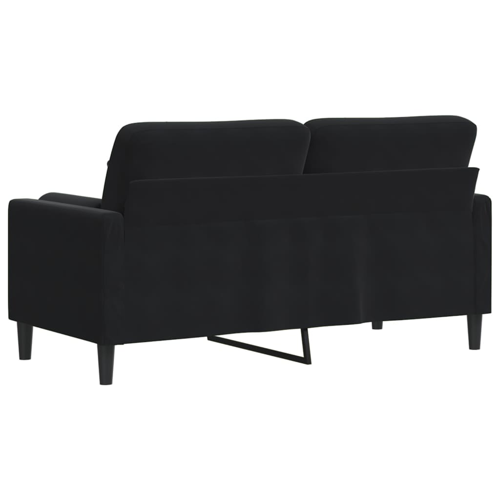 Canapea cu 2 locuri cu pernuțe, negru, 140 cm, catifea