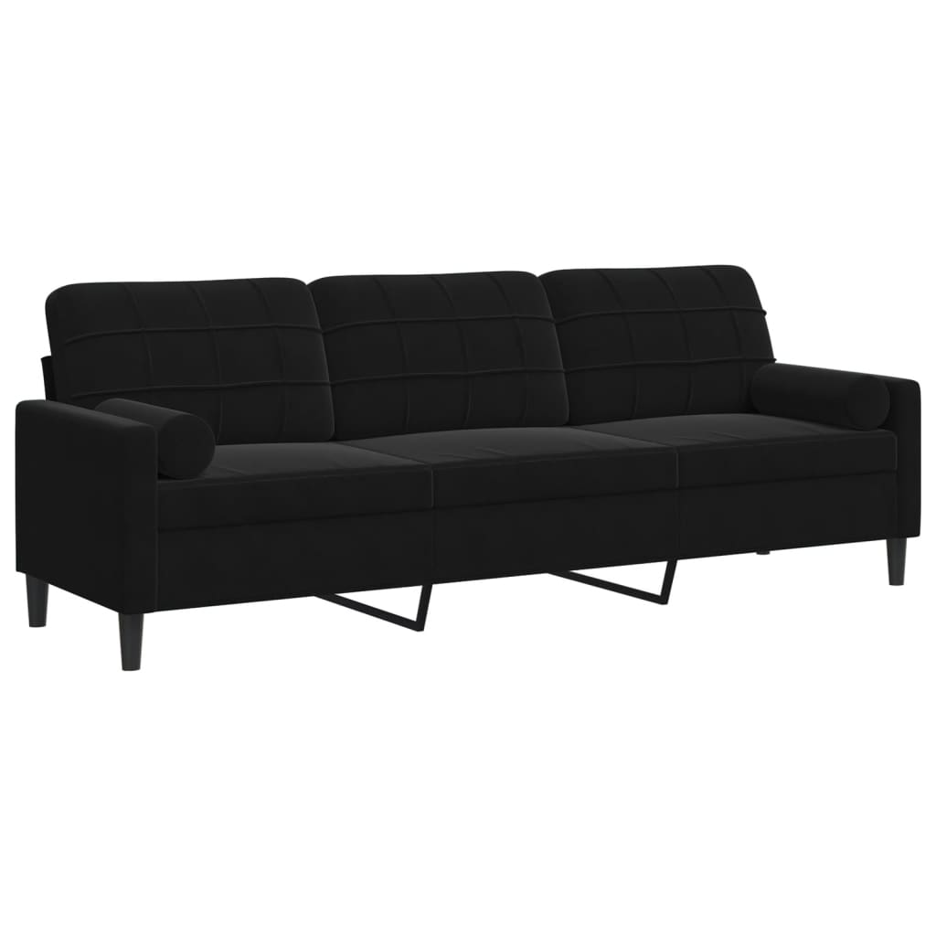 Canapea cu 3 locuri cu pernuțe, negru, 210 cm, catifea