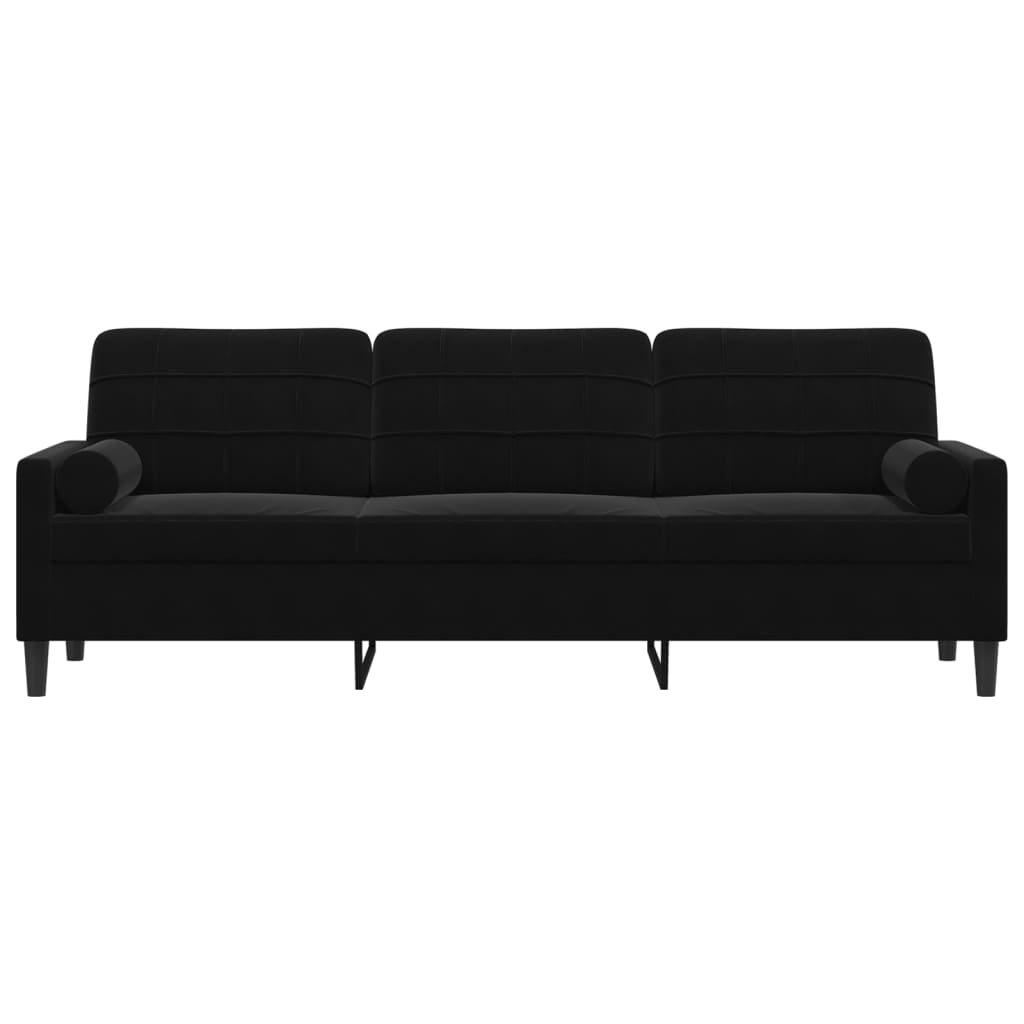 Canapea cu 3 locuri cu pernuțe, negru, 210 cm, catifea