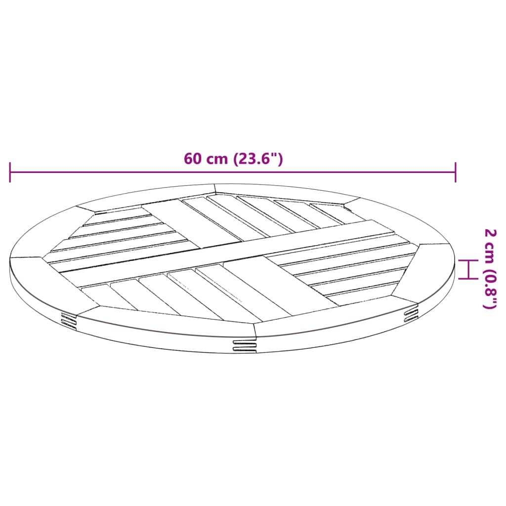 Blat de masă rotund, Ø60x2 cm, lemn masiv de acacia