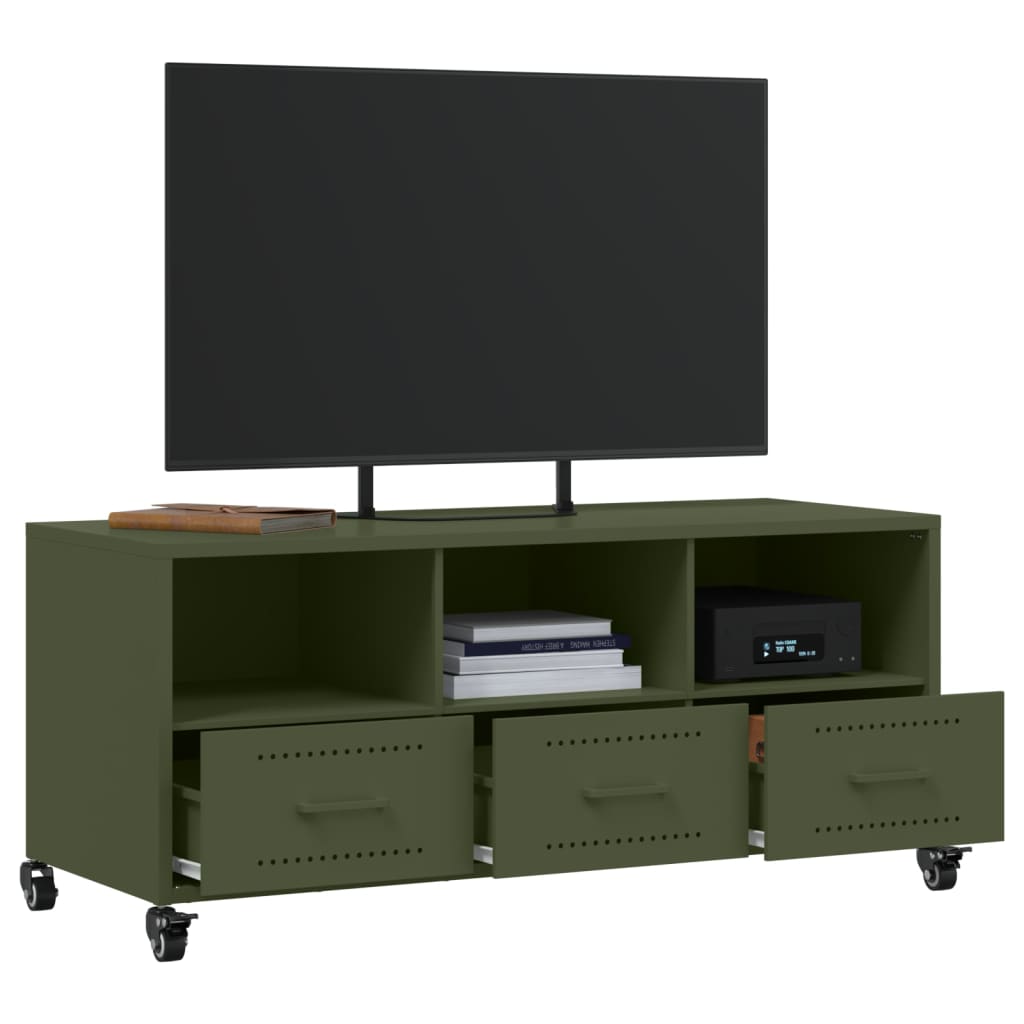 Dulap TV, verde măsliniu, 100,5x39x43,5 cm, oțel