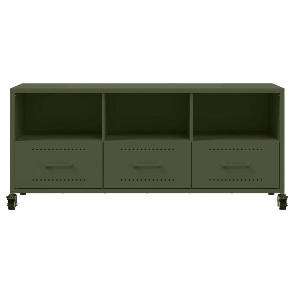 Dulap TV, verde măsliniu, 100,5x39x43,5 cm, oțel