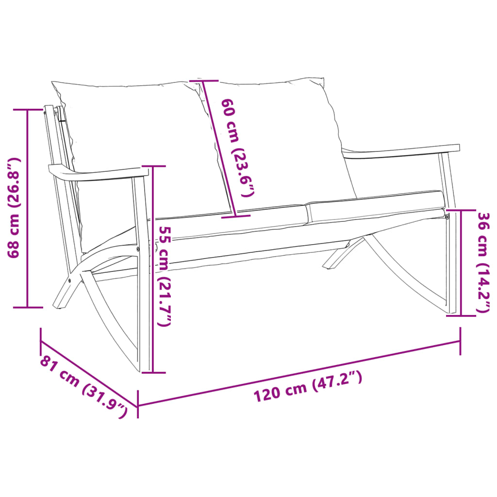 Bancă de grădină cu perne, negru, 120 cm, oțel