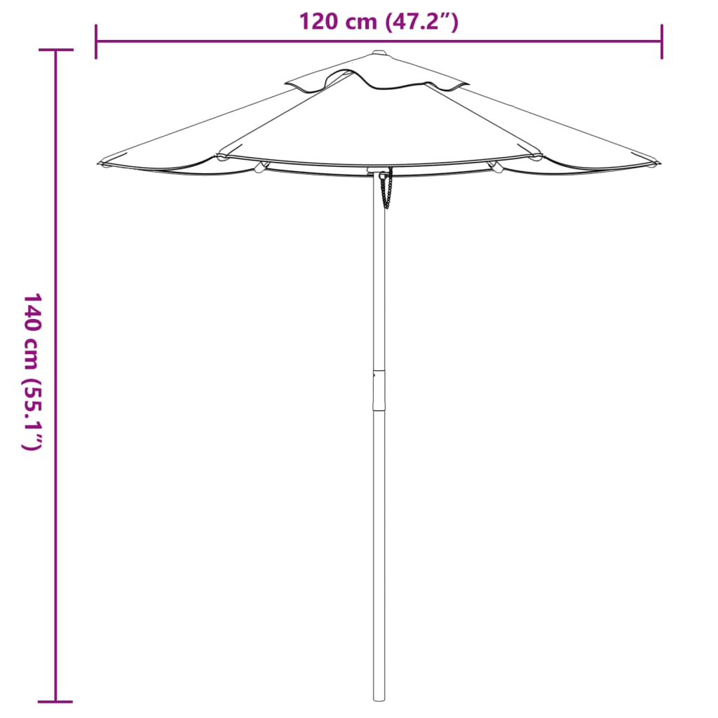 Umbrelă de grădină pentru copii cu stâlp din lemn, Ø120x140 cm