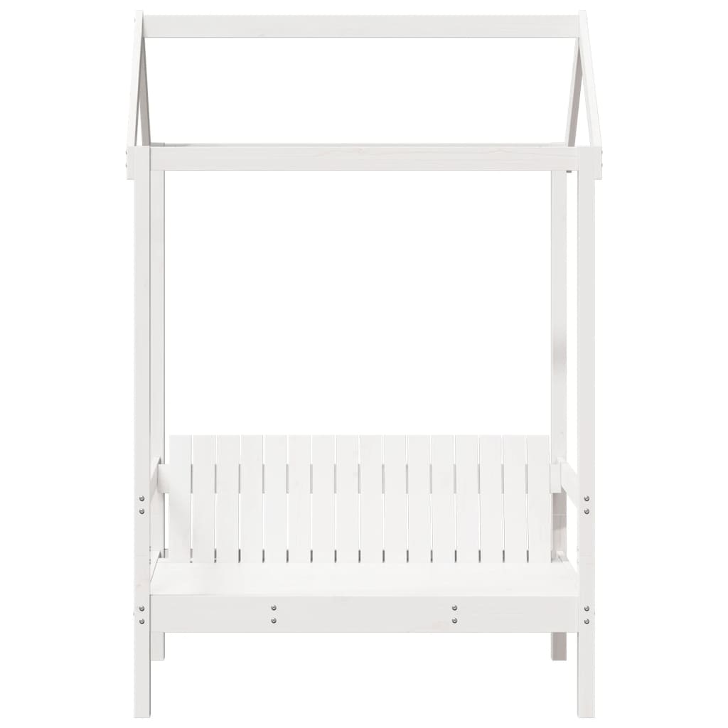 Banchetă cu acoperiș, alb, 117,5x70x176,5 cm, lemn masiv pin