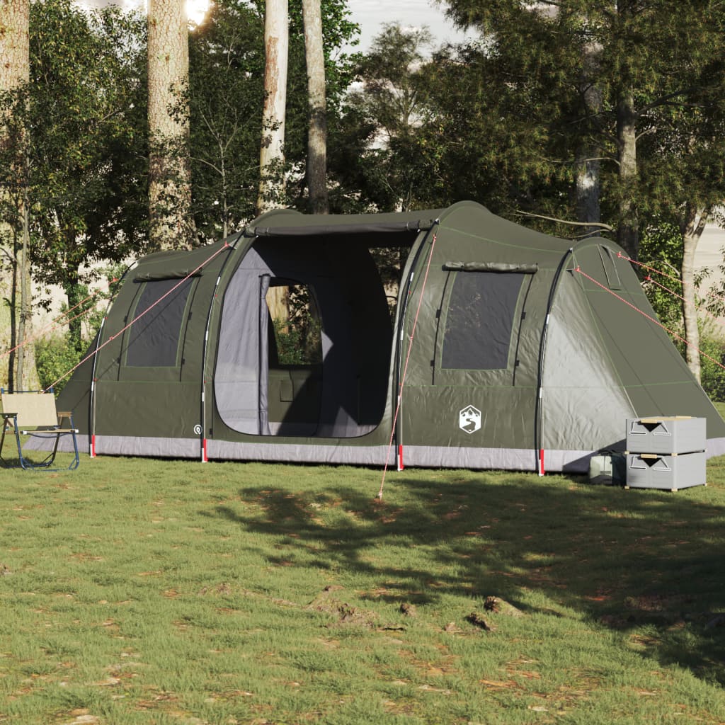 Cort camping tunel pentru 4 persoane verde măsliniu impermeabil