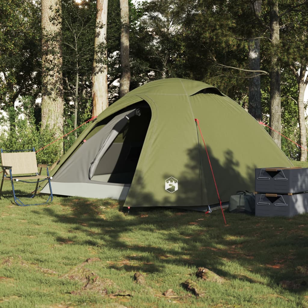 Cort camping cupolă 3 persoane verde măsliniu impermeabil