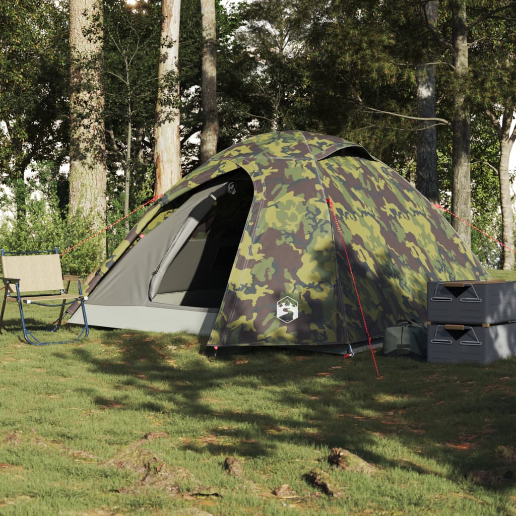 Cort de camping cupolă pentru 3 persoane, camuflaj, impermeabil