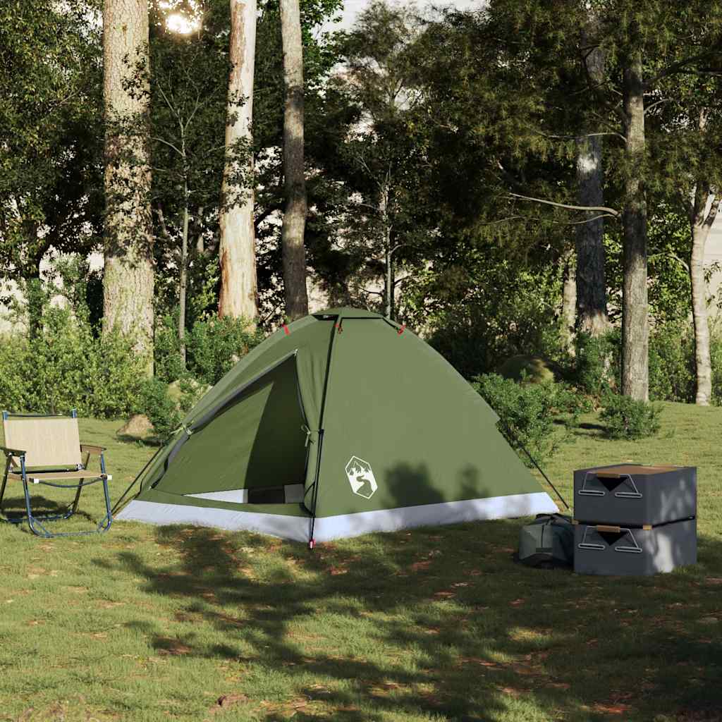 Cort camping cupolă 2 persoane verde măsliniu impermeabil