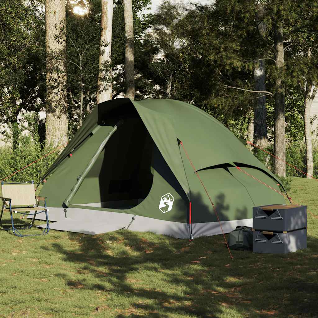 Cort camping cupolă 4 persoane verde măsliniu impermeabil