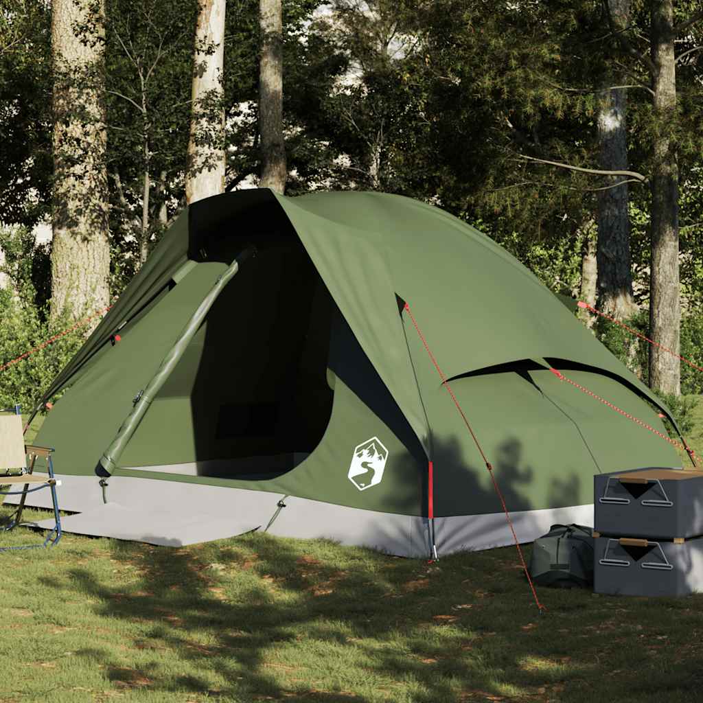 Cort camping cupolă 4 persoane verde măsliniu impermeabil