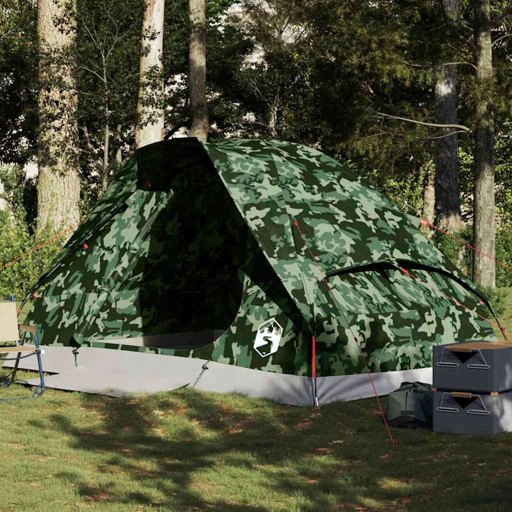 Cort de camping cupolă pentru 4 persoane, camuflaj, impermeabil