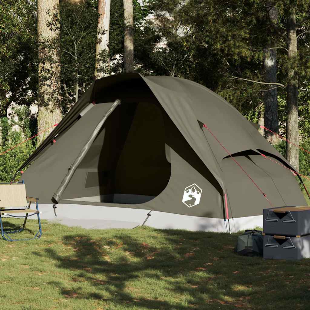 Cort de camping cupolă pentru 6 persoane, maro, impermeabil