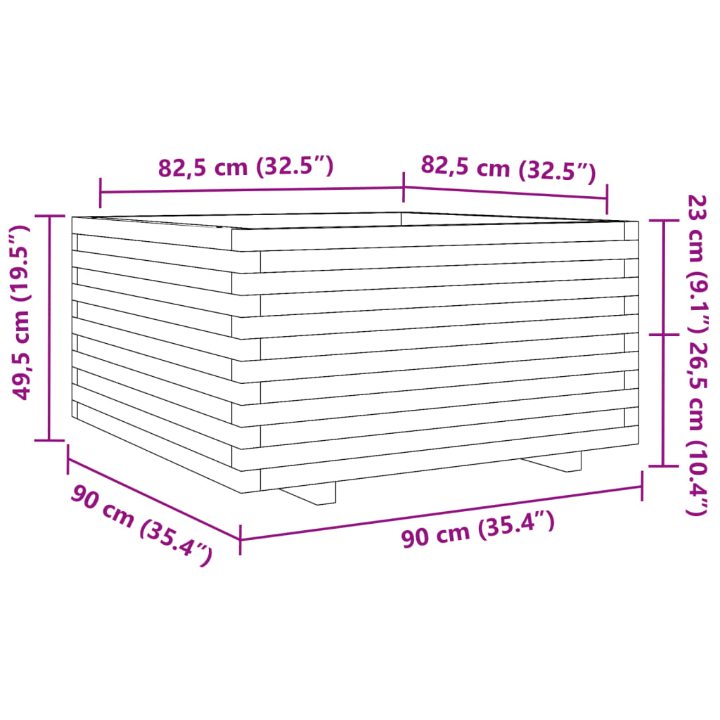 Jardinieră de grădină, alb, 90x90x49,5 cm, lemn masiv de pin