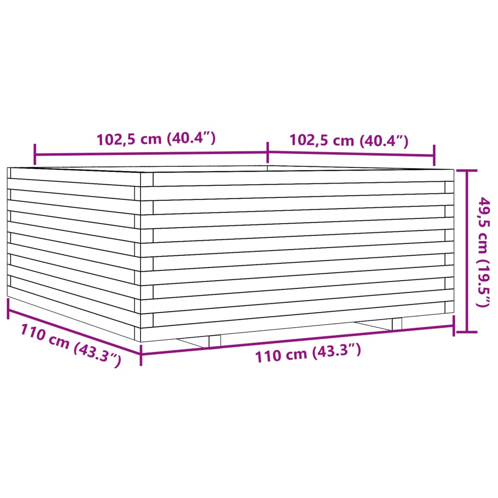 Jardinieră de grădină, alb, 110x110x49,5 cm, lemn masiv de pin