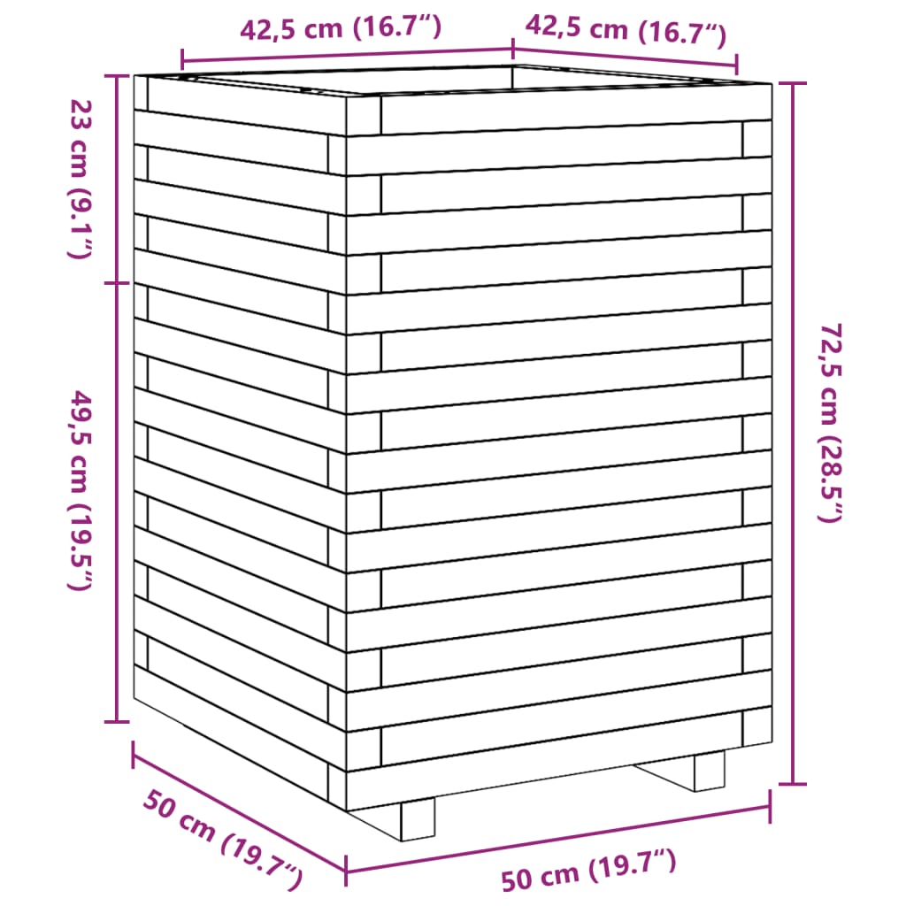 Jardinieră de grădină, maro ceruit 50x50x72,5 cm lemn masiv pin