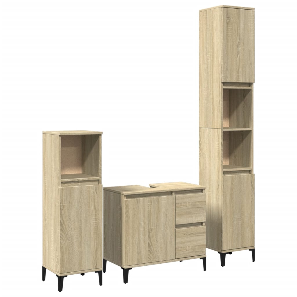 Set mobilier de baie, 3 piese, stejar sonoma, lemn prelucrat