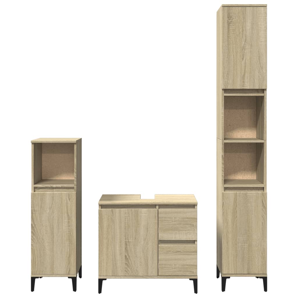 Set mobilier de baie, 3 piese, stejar sonoma, lemn prelucrat