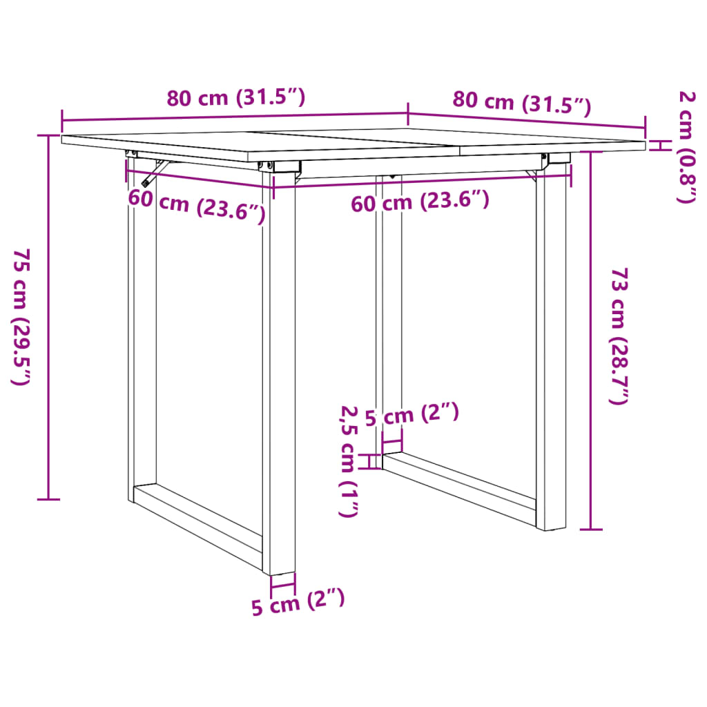 Masă de bucătărie, cadru O, 80x80x75 cm lemn masiv pin și fontă