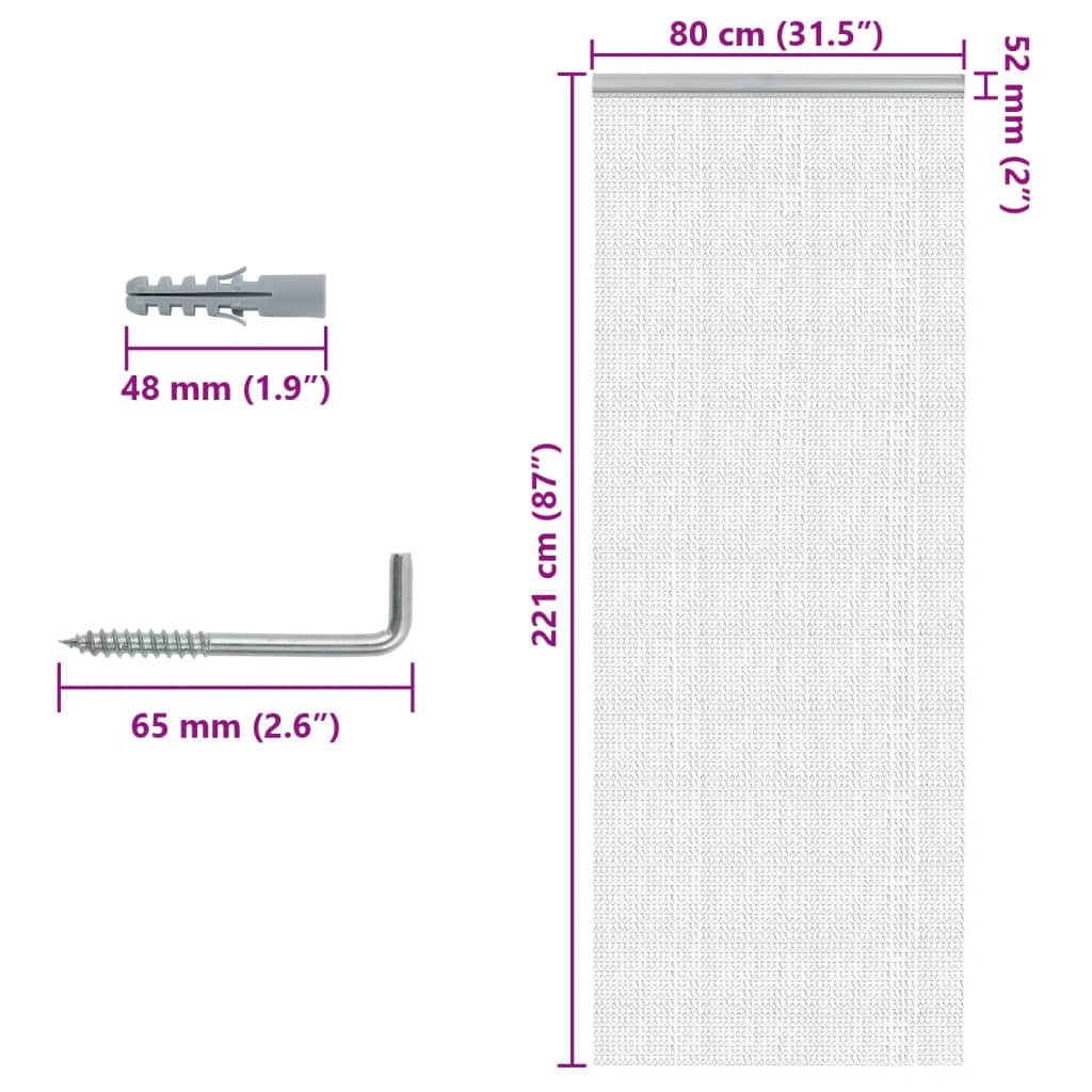 Paravan de ușă cu lanț, 80x221 cm, aluminiu